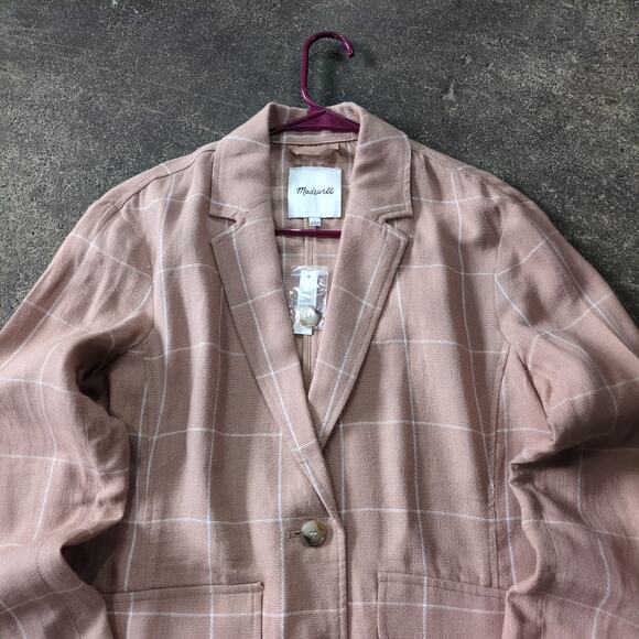 New Madewell Linen Blazer Jacket Womens S Pink Breezewoven Larsen Windowpane - Picture 2 of 11